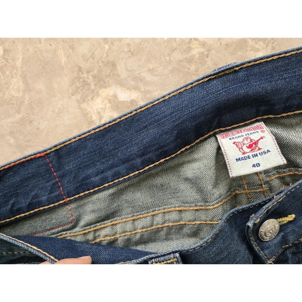 True Religion Billy QT Jeans Men's 40x34 Blue Yellow Contrast Stitch Made in USA